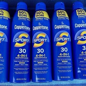 Coppertone SPF 30 Sunscreen Sport 4 In 1 Spray Family Size 8.3 ounce 5 Pack New